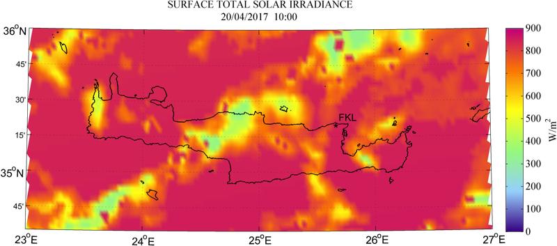 Surface total solar irradiance - 2017-04-20 10:00