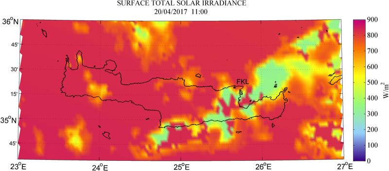 Surface total solar irradiance - 2017-04-20 11:00