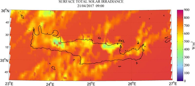 Surface total solar irradiance - 2017-04-21 09:00