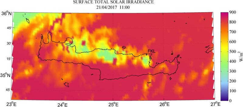Surface total solar irradiance - 2017-04-21 11:00