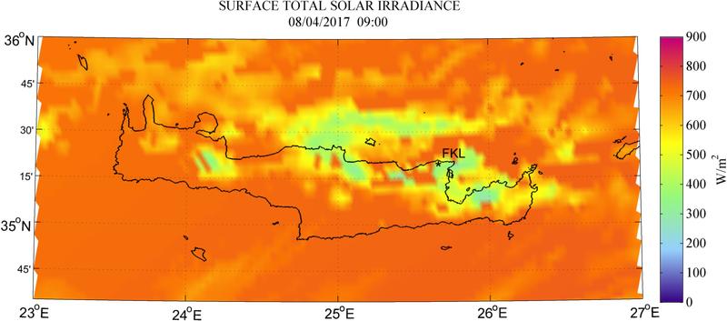 Surface total solar irradiance - 2017-04-08 09:00