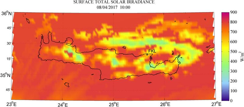 Surface total solar irradiance - 2017-04-08 10:00