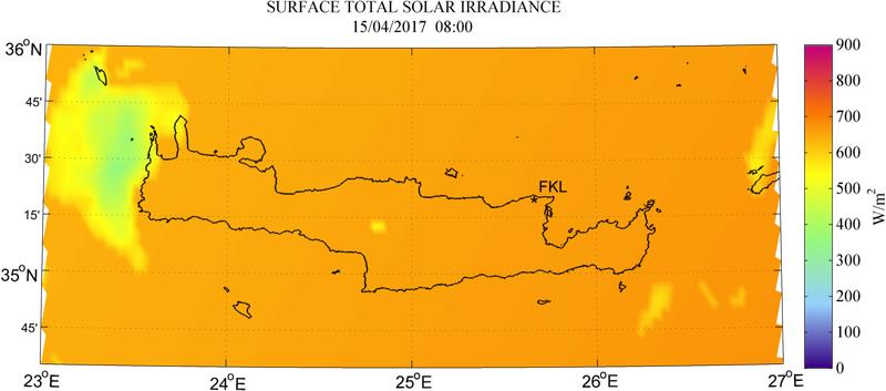 Surface total solar irradiance - 2017-04-15 08:00