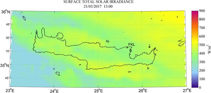Surface total solar irradiance - 2017-03-21 13:00