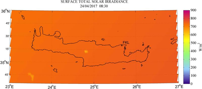 Surface total solar irradiance - 2017-04-24 08:30