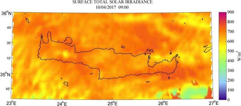 Surface total solar irradiance - 2017-04-10 09:00