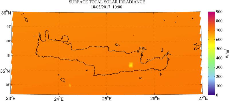 Surface total solar irradiance - 2017-03-18 10:00