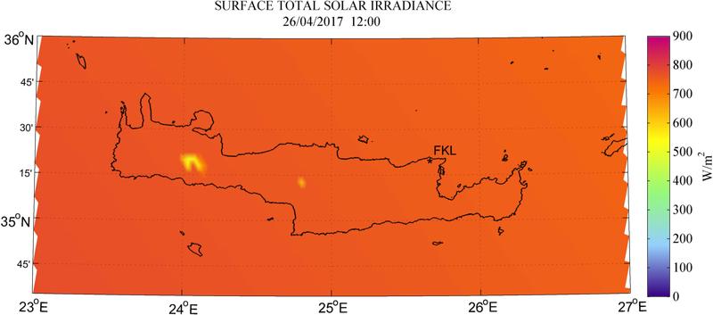 Surface total solar irradiance - 2017-04-26 12:00