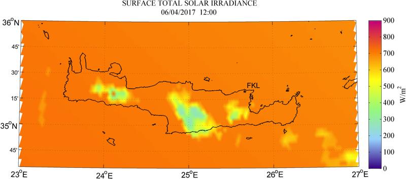 Surface total solar irradiance - 2017-04-06 12:00