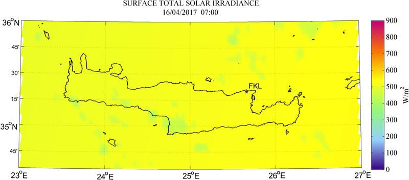 Surface total solar irradiance - 2017-04-16 07:00