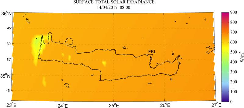 Surface total solar irradiance - 2017-04-14 08:00