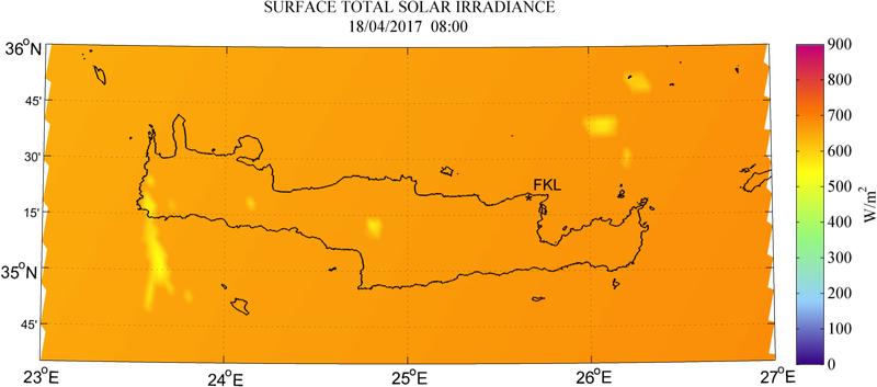 Surface total solar irradiance - 2017-04-18 08:00