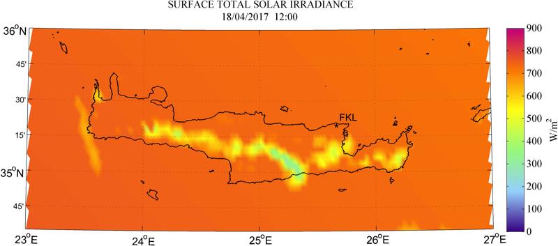 Surface total solar irradiance - 2017-04-18 12:00