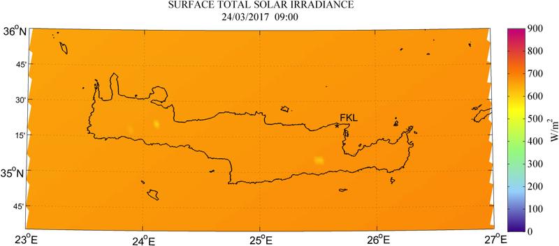 Surface total solar irradiance - 2017-03-24 09:00