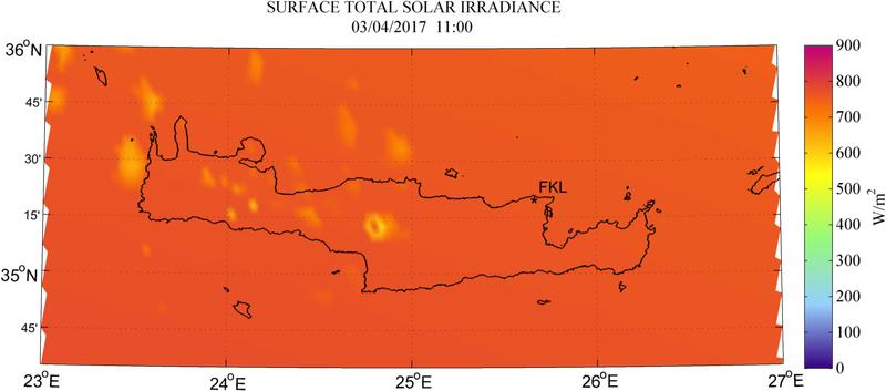 Surface total solar irradiance - 2017-04-03 11:00