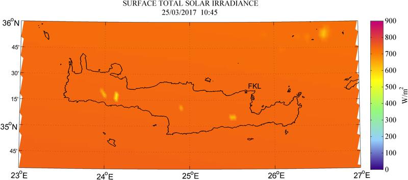 Surface total solar irradiance - 2017-03-25 10:45