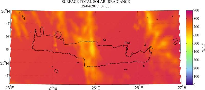 Surface total solar irradiance - 2017-04-29 09:00