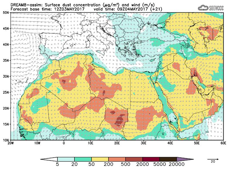 Surface dust concentration and wind at T09