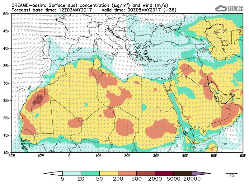 Surface dust concentration and wind at T24