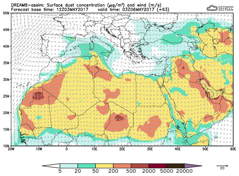 Surface dust concentration and wind at T51