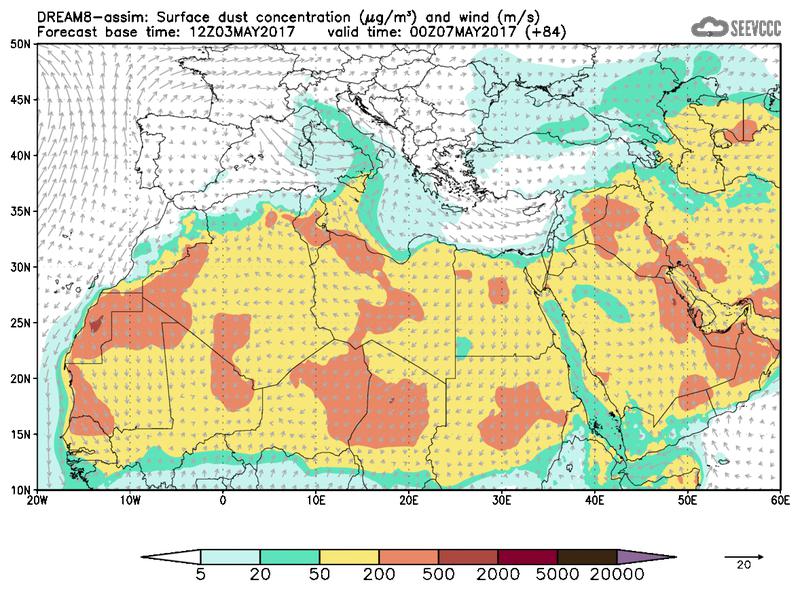 Surface dust concentration and wind at T72