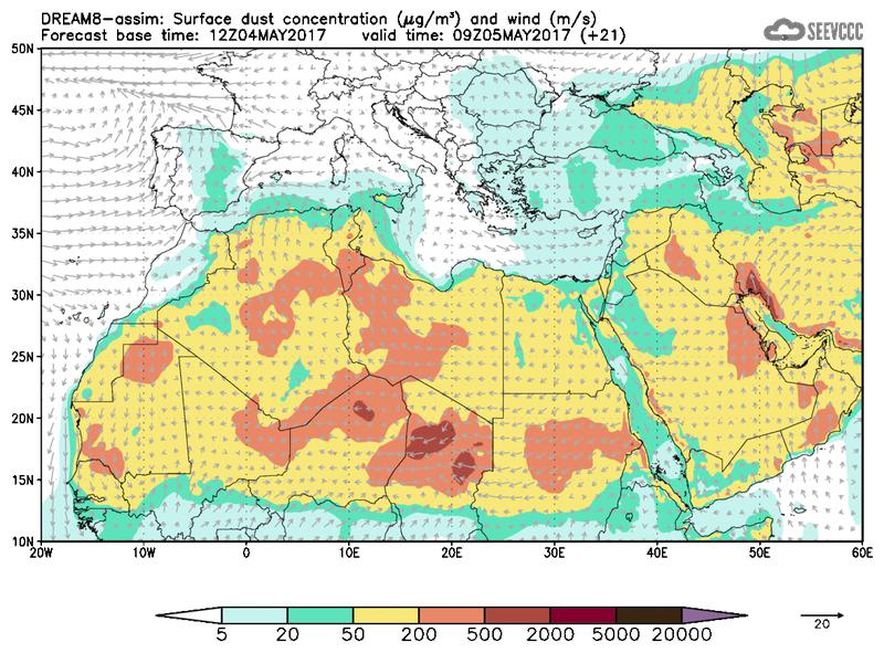 Surface dust concentration and wind at T09