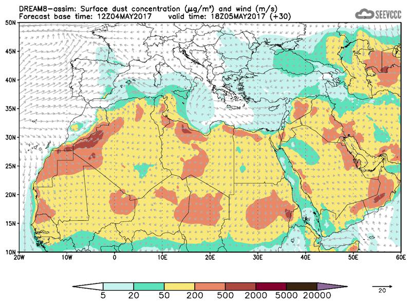 Surface dust concentration and wind at T18