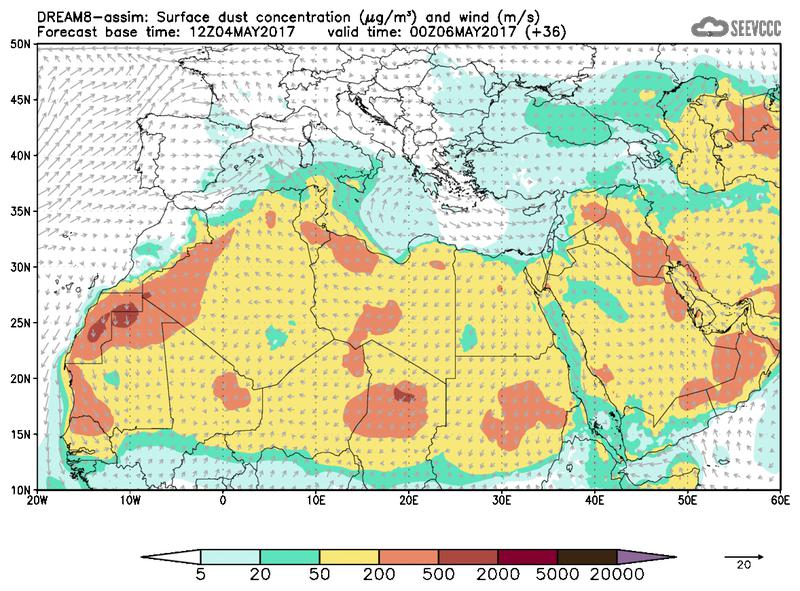 Surface dust concentration and wind at T24