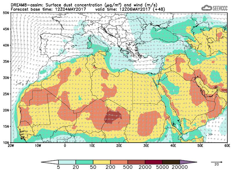 Surface dust concentration and wind at T36