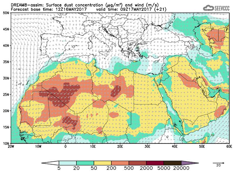 Surface dust concentration and wind at T09