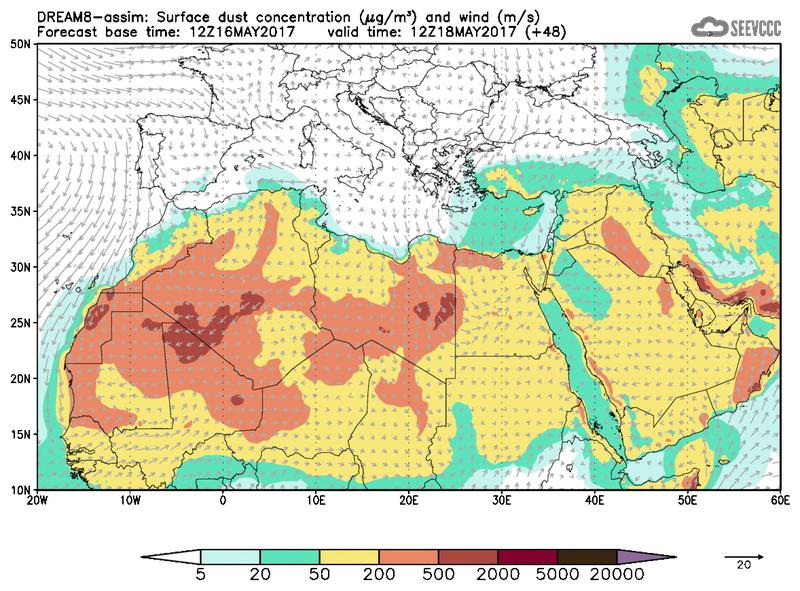 Surface dust concentration and wind at T36