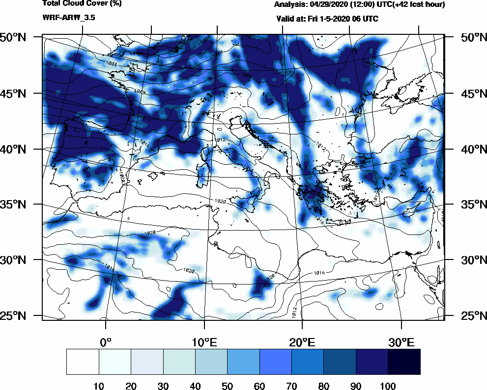 Total cloud cover (%) - 2020-05-01 00:00