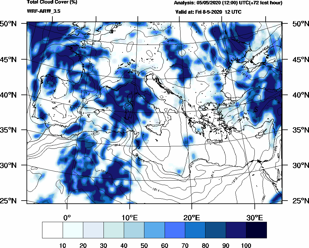 Total cloud cover (%) - 2020-05-08 06:00