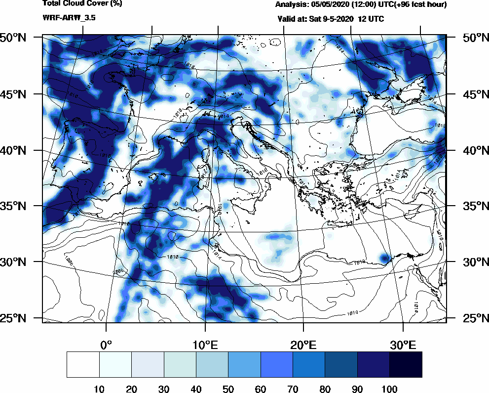 Total cloud cover (%) - 2020-05-09 06:00