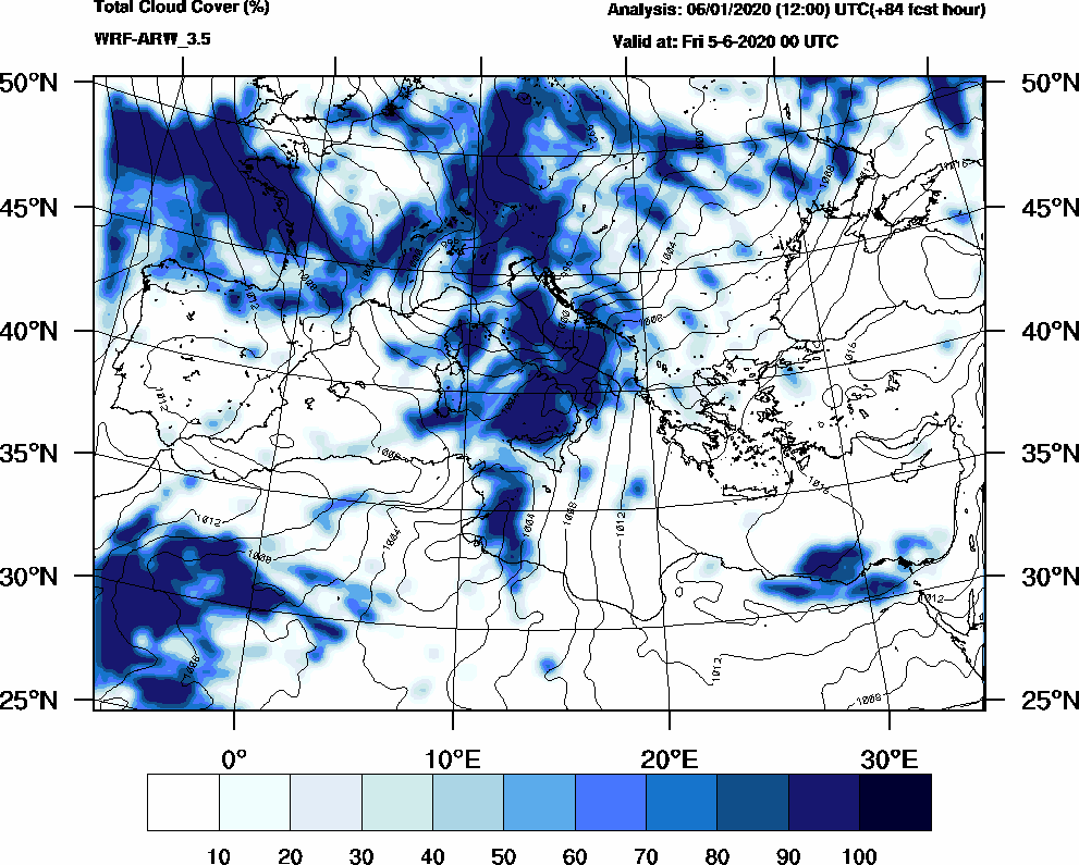 Total cloud cover (%) - 2020-06-04 18:00