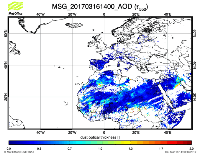 Aerosol Optical Depth - 2017-03-16 14:00