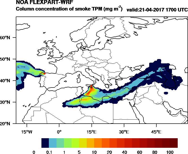 Column concentration of smoke TPM - 2017-04-21 17:00