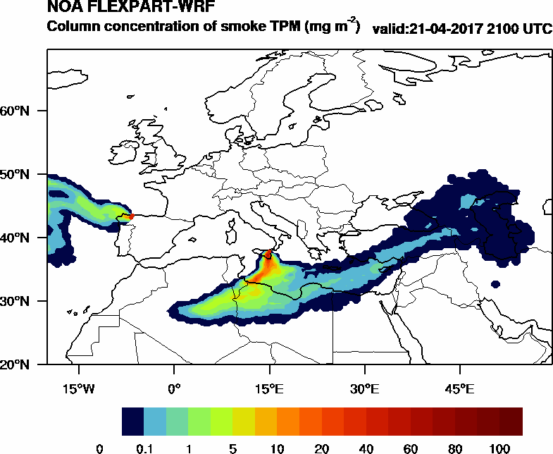 Column concentration of smoke TPM - 2017-04-21 21:00