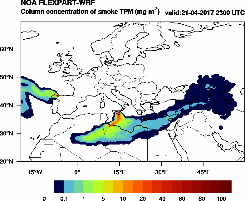 Column concentration of smoke TPM - 2017-04-21 23:00