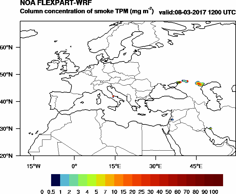 Column concentration of smoke TPM - 2017-03-08 12:00