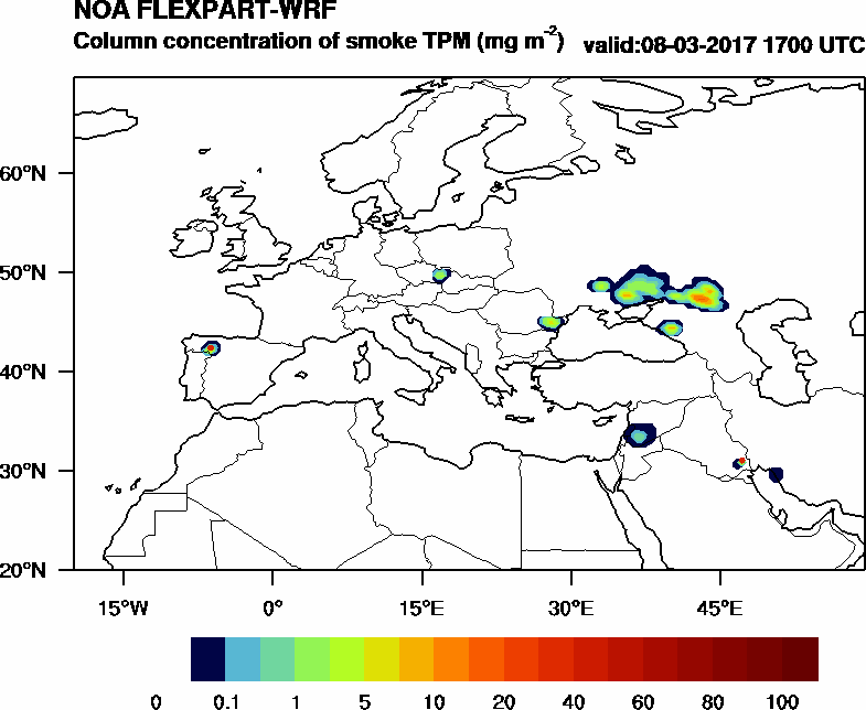 Column concentration of smoke TPM - 2017-03-08 17:00