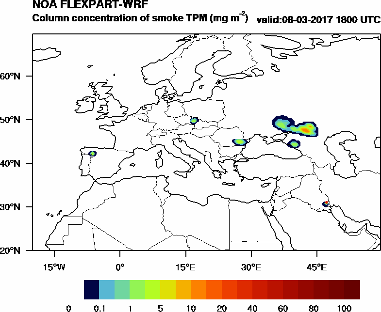 Column concentration of smoke TPM - 2017-03-08 18:00