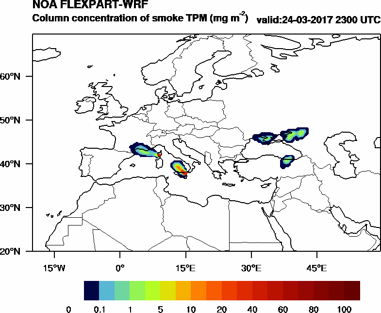 Column concentration of smoke TPM - 2017-03-24 23:00