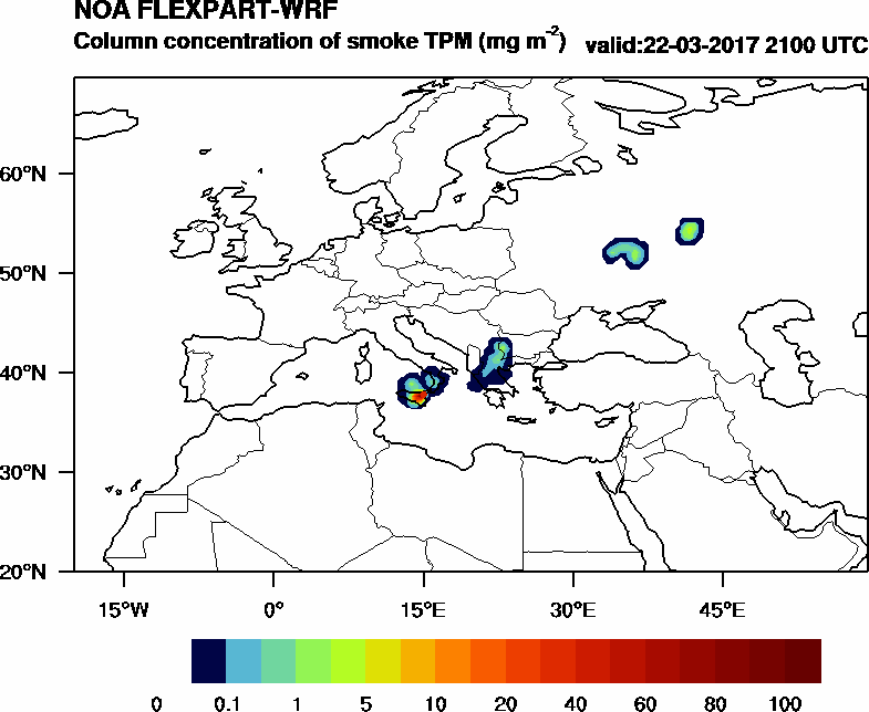 Column concentration of smoke TPM - 2017-03-22 21:00