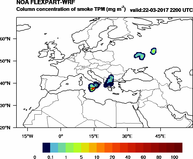 Column concentration of smoke TPM - 2017-03-22 22:00