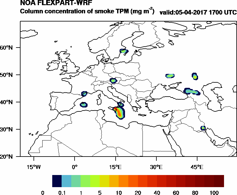 Column concentration of smoke TPM - 2017-04-05 17:00