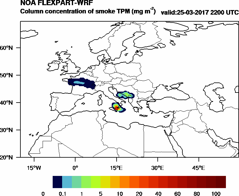 Column concentration of smoke TPM - 2017-03-25 22:00