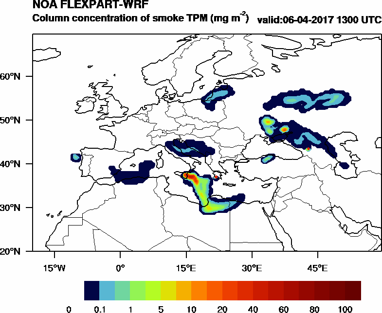 Column concentration of smoke TPM - 2017-04-06 13:00