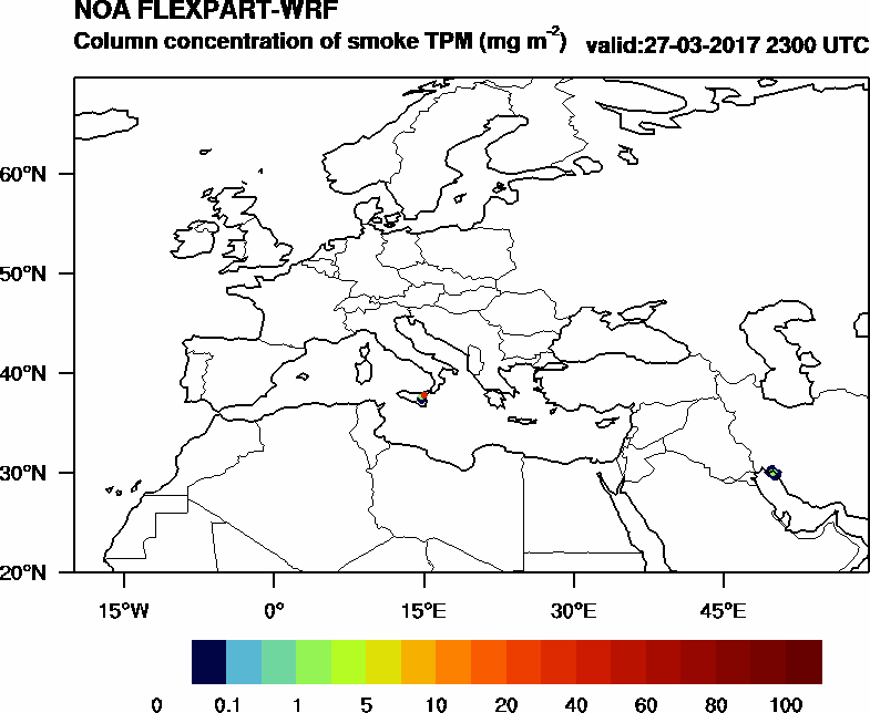 Column concentration of smoke TPM - 2017-03-27 23:00