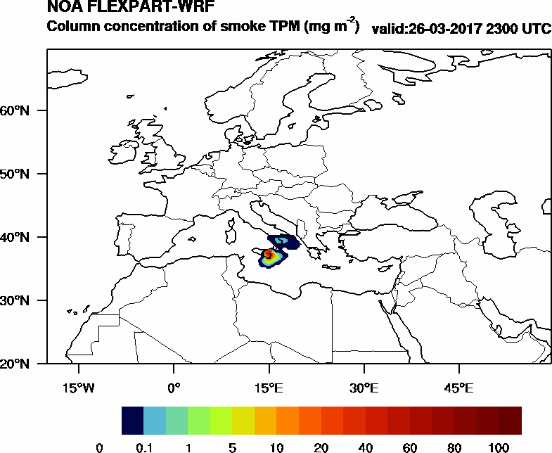 Column concentration of smoke TPM - 2017-03-26 23:00